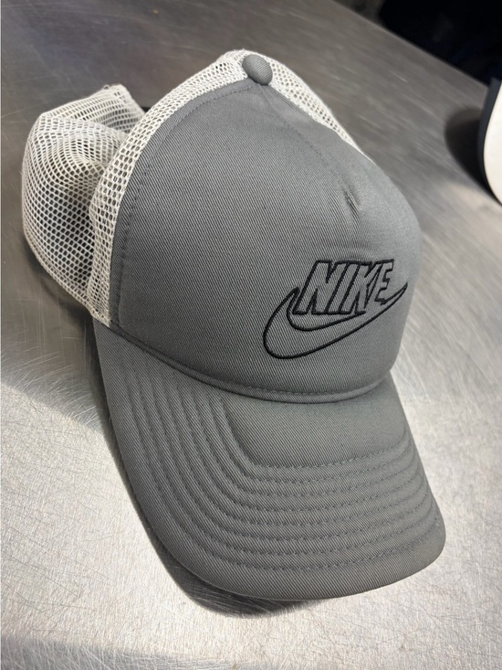 Nike Other - Nike Gray Front White Mesh Trucker Cap with Black Embroidered Logo